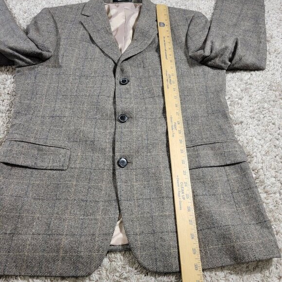 Hugo Boss Blazer Mens 40R Brown Wool Blend Plaid Lined Sports Coat Stain* - Picture 7 of 8